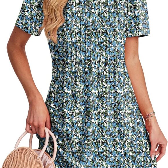 Women's Pleated Front Summer Dress with Pockets Casual Short Sleeve Beach Cover - Picture 2 of 5